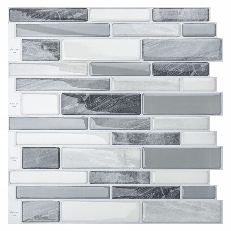 LONGKING Self-Adhesive Kitchen Backsplash, Marble Look Decorative Tiles (10 Tiles) - Image 1